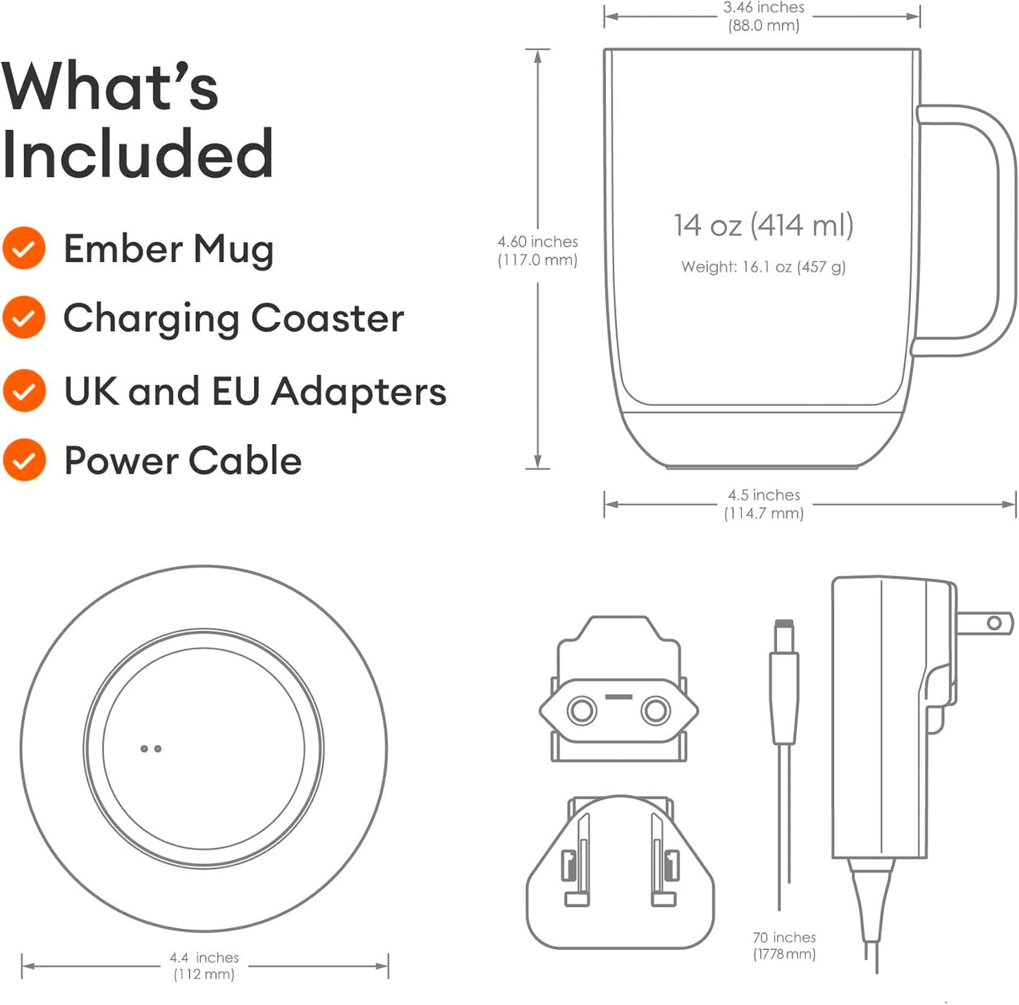 Temperature Control Smart Mug 2, 14 Oz, App-Controlled Heated Coffee Mug with 80 Min Battery Life and Improved Design, Black