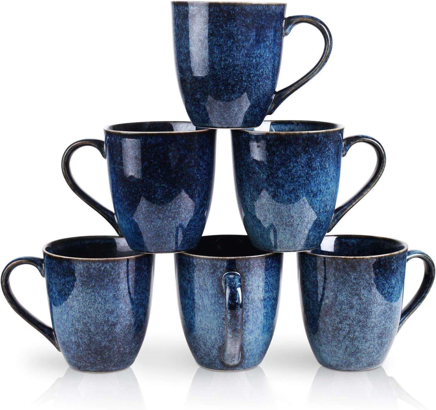 Coffee Mug Set, 12 Ounce, Set of 6, Ceramic Mug for Men, Women, Unique Glazed Mugs with Handle for Coffee, Tea, Milk, Cocoa, Cereal(Blue)