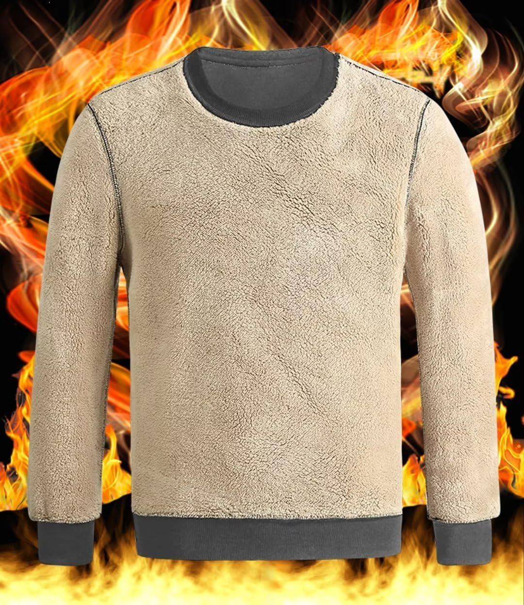 Men'S Crewneck Sweatshirt Warm Sherpa Lined Sweatshirts Heavyweight Long Sleeve Underwear Winter Fleece Pullover