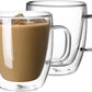 Double Wall Glass Coffee Mugs - 12.5 Oz Insulated Clear Coffee Mugs Set of 2, Perfect for Espresso, Cappuccino, Latte, Americano, Tea Bag, Beverage