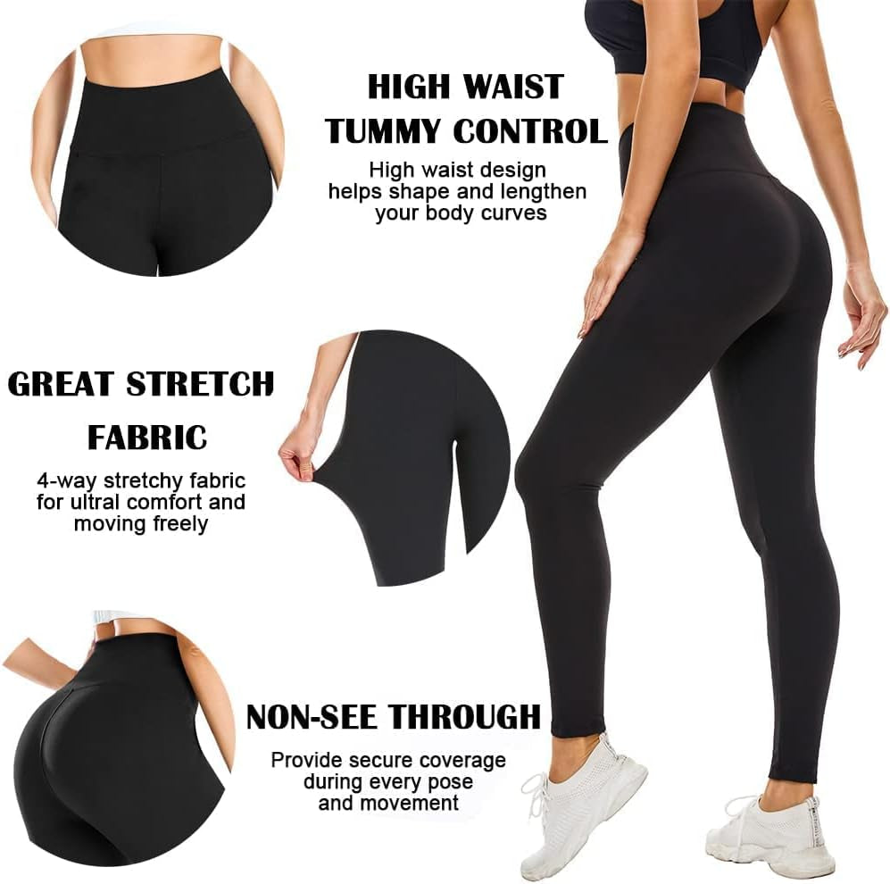 3 Pack Leggings for Women High Waisted Soft Tummy Control Yoga Pants for Workout Athletic Running Reg & plus Size