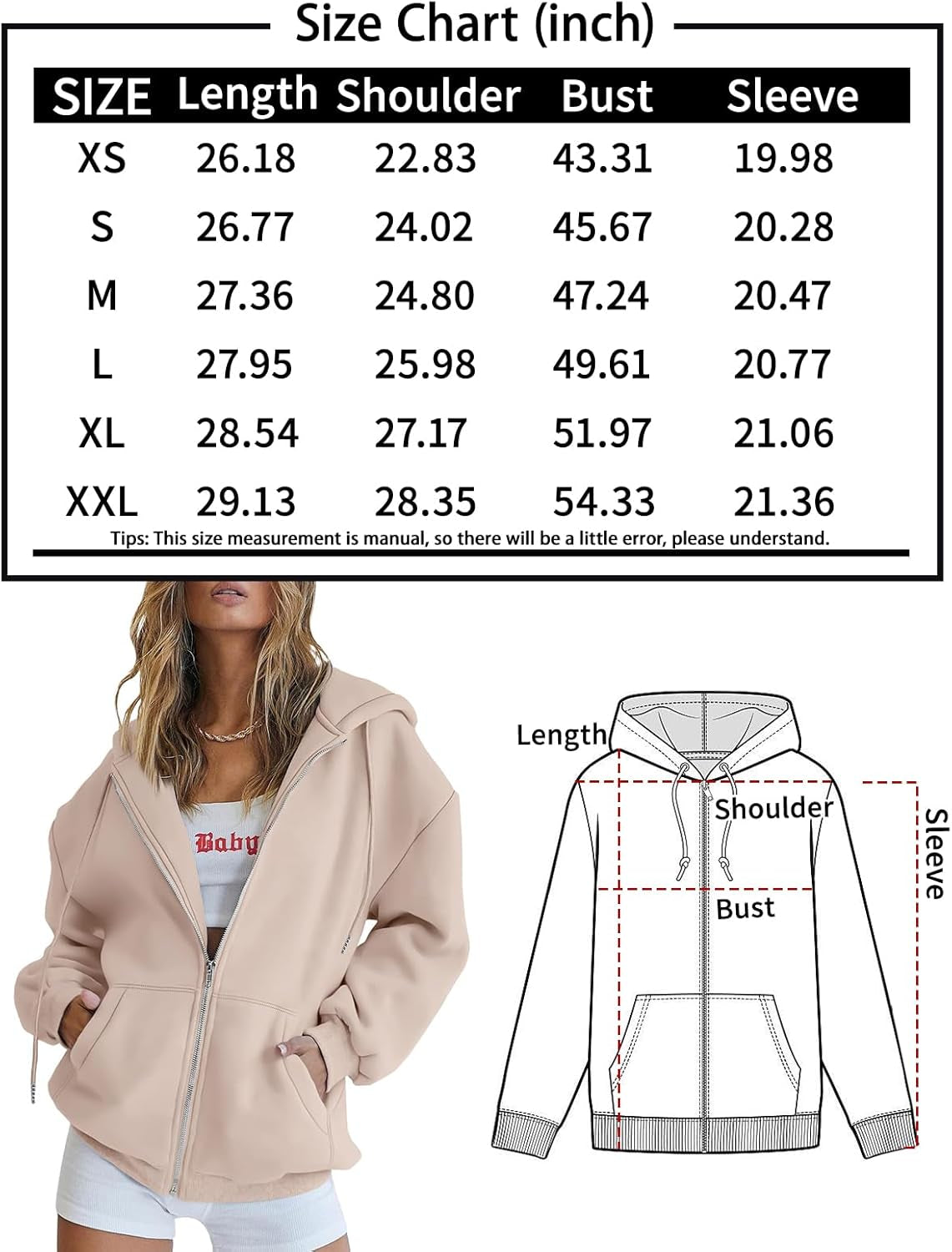 Womens Zip up Hoodies Oversized Sweatshirts Fall Fashion Outfits Sweaters Casual Jackets 2024 Winter Clothes