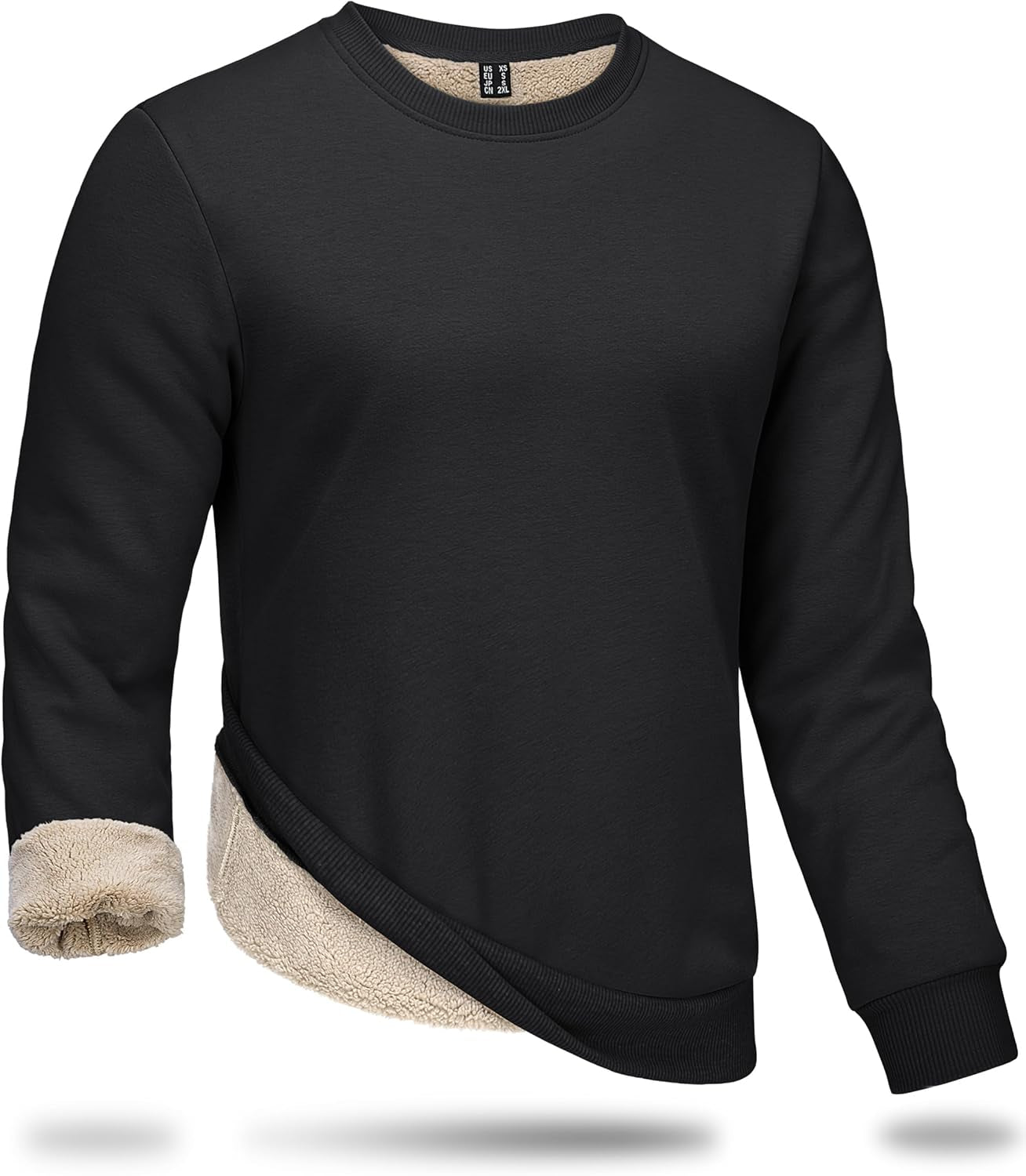 Men'S Full Sherpa Lined Crewneck Sweatshirts Premium Heavy-Weight Fleece Pullover Thick Thermal Cotton Sweat-Shirts