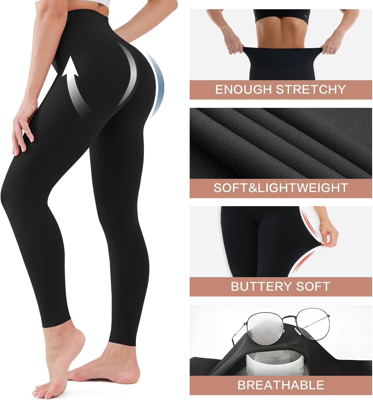 3 Pack High Waisted Leggings for Women-Soft Athletic Tummy Control Pants for Running Yoga Workout Reg & plus Size