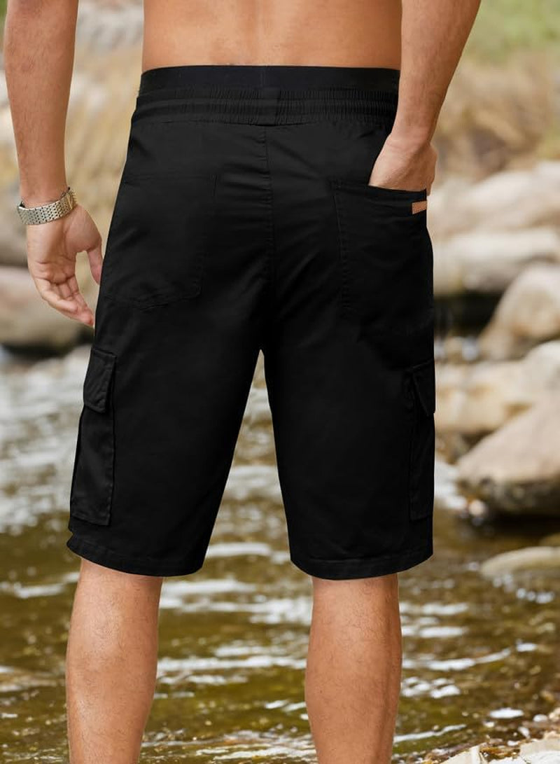 Mens Casual Twill Cargo Shorts Cotton Drawstring Classic Cargo Stretch Short with 6 Pockets