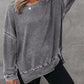 Womens Oversized Waffle Knit Crewneck Sweatshirts Long Sleeve Side Slits Casual Pullover Sweatshirt Tops