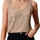 Womens Summer Fashion Sequin Tops Scoop Neck Sequin Sparkle Shimmer Sleeveless Tanks Tops Blouses