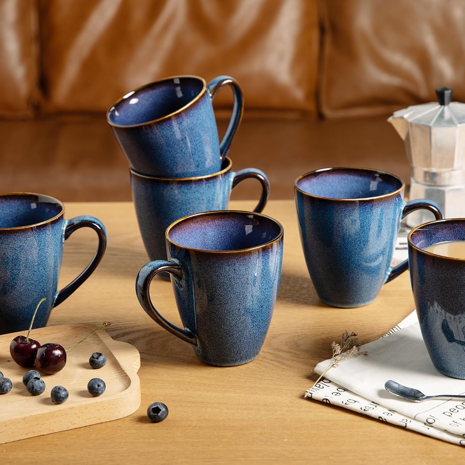 17 OZ Coffee Mugs Set of 6, Large Ceramic Coffee Mugs，Modern Coffee Mugs Set with Handle for Tea/Latte/Cappuccino/Milk/Cocoa, Funny Tea Cups for Office and Home, Engagement Gifts. (Starry Blue)