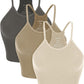 Women'S Crop 3-Pack Washed Seamless Rib-Knit Camisole Crop Tank Tops