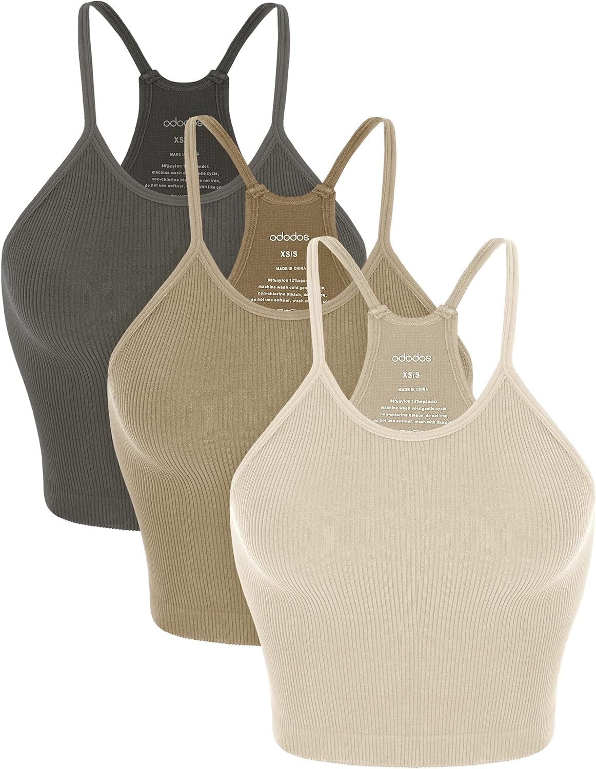 Women'S Crop 3-Pack Washed Seamless Rib-Knit Camisole Crop Tank Tops