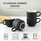 Coffee Mug Ceramic Set of 4 with Stand - 15 Oz Stackable Large Porcelain Ribbed Latte Cup Set for Cappuccino, Tea, Hot Cocoa, Drinks - Dishwasher & Microwave Safe, Black