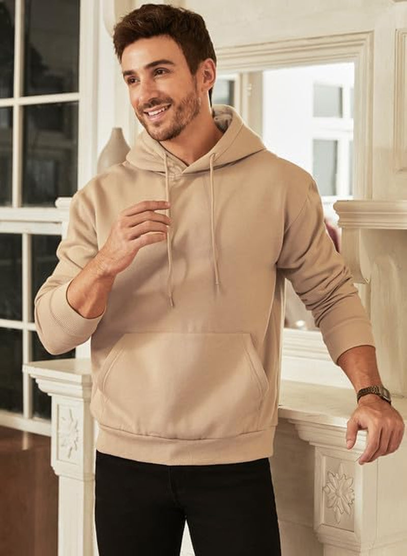 Mens 2024 Casual Cotton Hooded Collar Drawstring Hoodies Pullover Sweatshirts Casual Long Sleeve Shirts