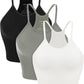 Women'S Crop 3-Pack Washed Seamless Rib-Knit Camisole Crop Tank Tops