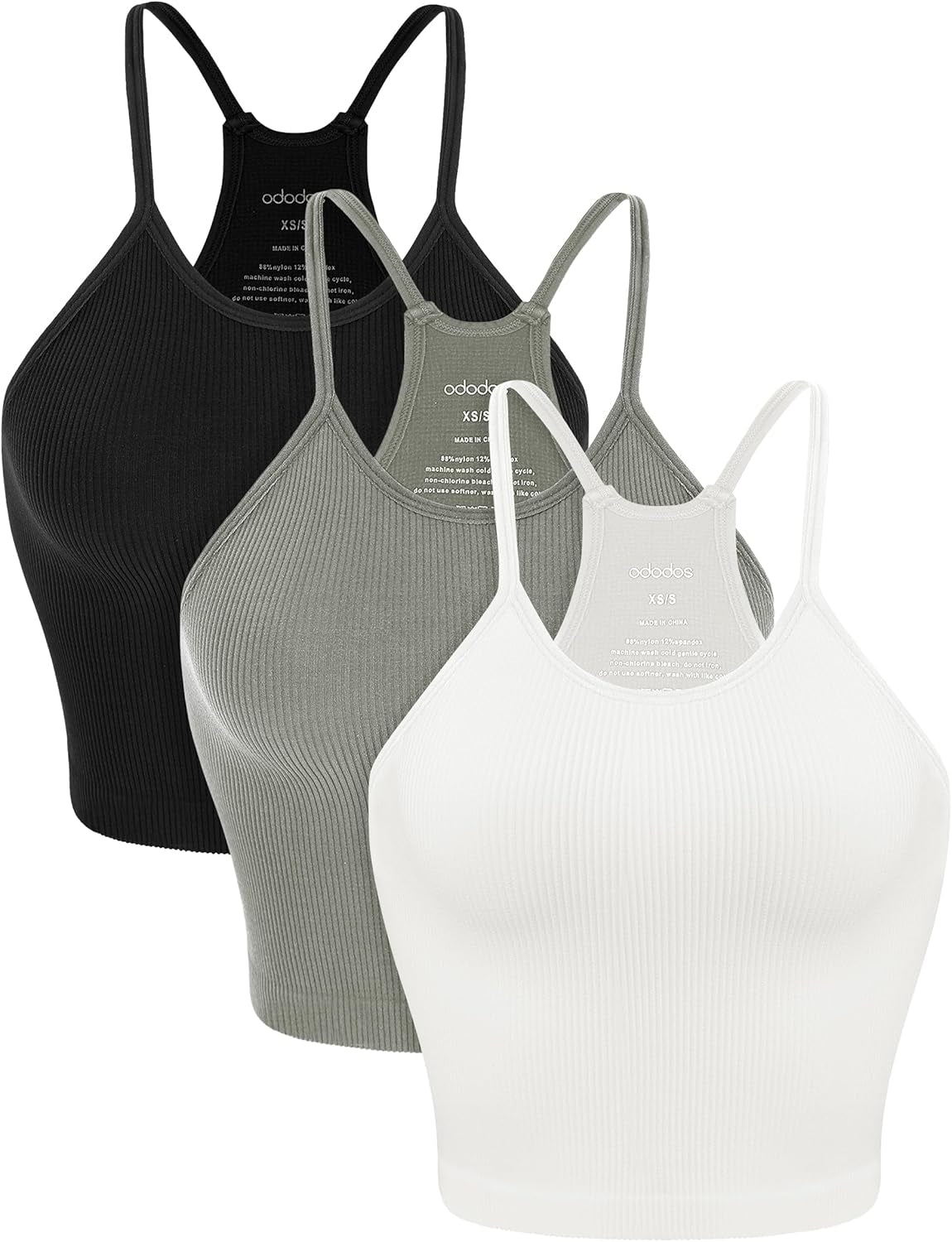 Women'S Crop 3-Pack Washed Seamless Rib-Knit Camisole Crop Tank Tops