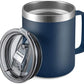 12Oz Stainless Steel Insulated Coffee Mug with Handle, Double Wall Vacuum Travel Mug, Tumbler Cup with Sliding Lid, Navy