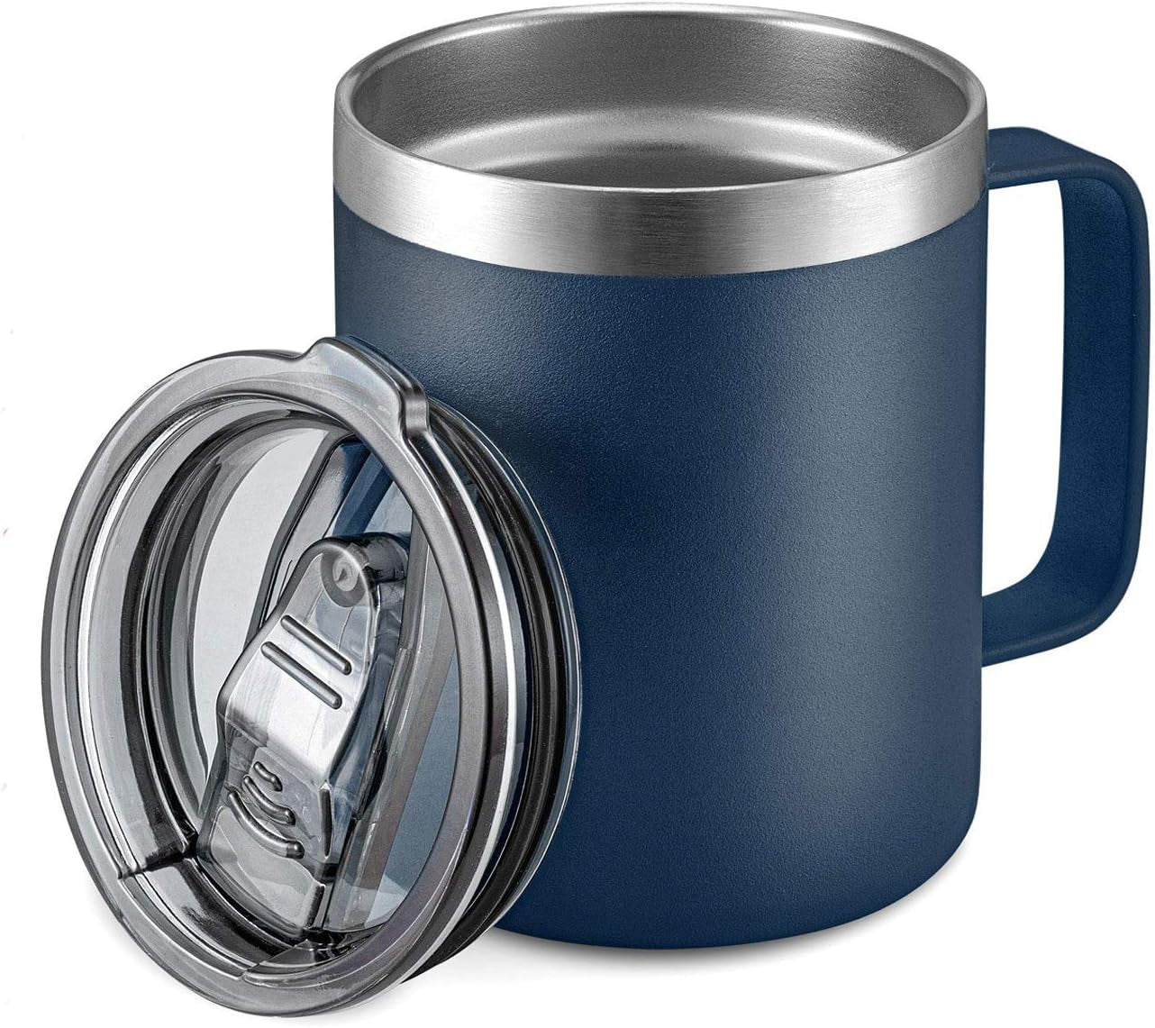 12Oz Stainless Steel Insulated Coffee Mug with Handle, Double Wall Vacuum Travel Mug, Tumbler Cup with Sliding Lid, Navy