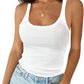 Women'S Sleeveless Tank Top Form Fitting Scoop Neck Ribbed Knit Basic Cami Shirts