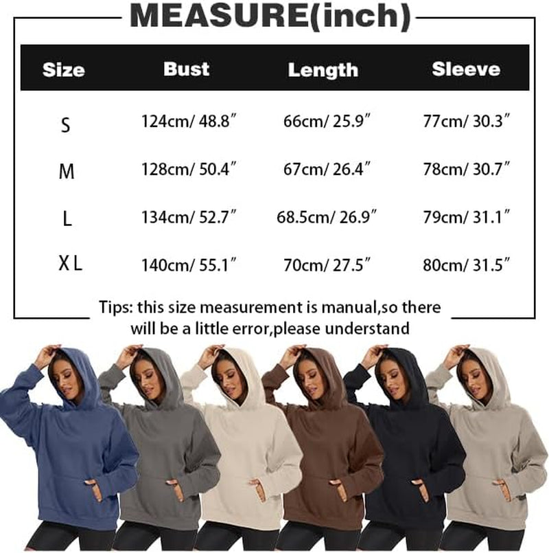 Women Solid Basic Fleece Letter Loose Hoodie Sweatshirt Long Sleeve Kangaroo Pocket Drop Shoulder Pullovers Top