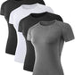 4 Pack Women'S Compression Shirt Running Athletic T-Shirts Workout Tops Baselayer Short Sleeve Yoga Gym Sports Gear