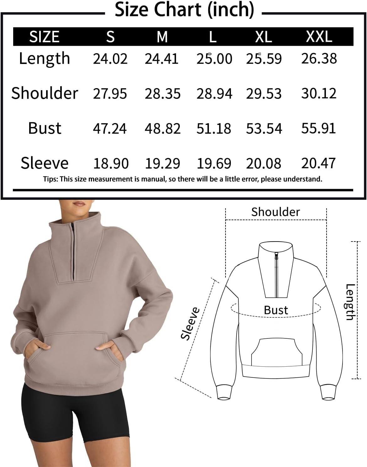 Sweatshirts Half Zip Pullover Quarter Zip Oversized Hoodies Sweaters Comfy Fall Outfits 2024 Y2K Winter Clothes