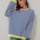 Women Oversized Striped Color Block Long Sleeve Crew Neck Sweatshirt Casual Loose Pullover Y2K Shirt Top