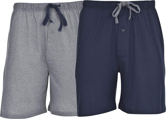 Men'S 2-Pack Cotton Knit Shorts Waistband & Pockets, Assorted Colors and Sizes