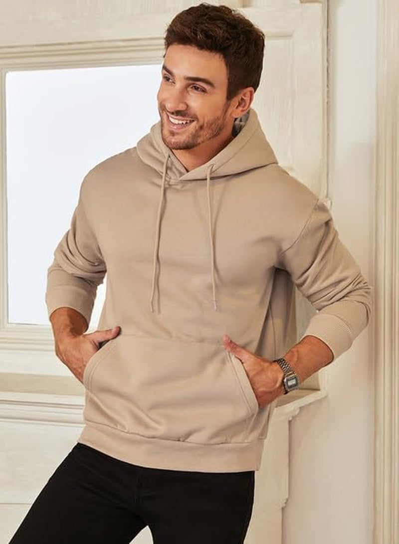 Mens 2024 Casual Cotton Hooded Collar Drawstring Hoodies Pullover Sweatshirts Casual Long Sleeve Shirts