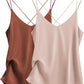 Womens Silk Satin Camisole Tank Tops V Neck Spaghetti Strap Blouses Cross Back Sleeveless Cami Shirt