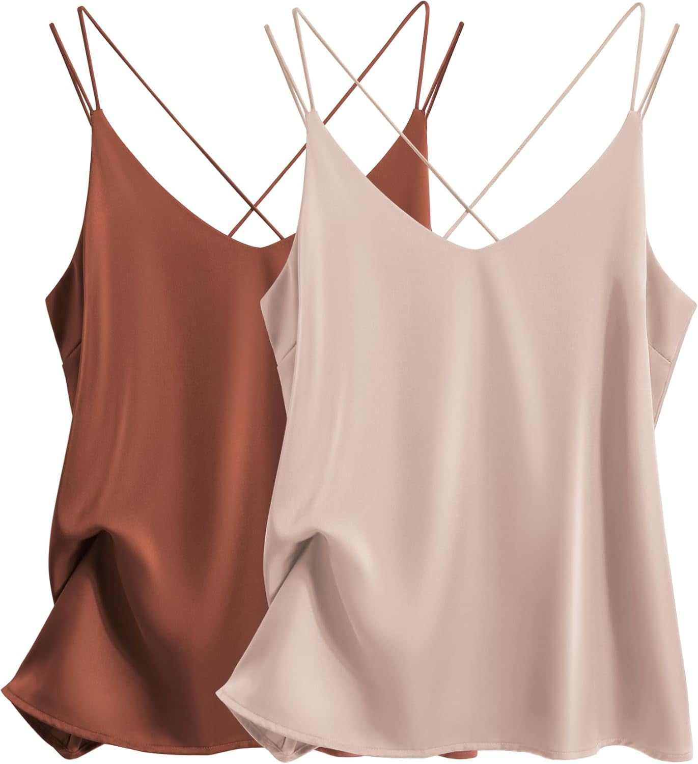 Womens Silk Satin Camisole Tank Tops V Neck Spaghetti Strap Blouses Cross Back Sleeveless Cami Shirt