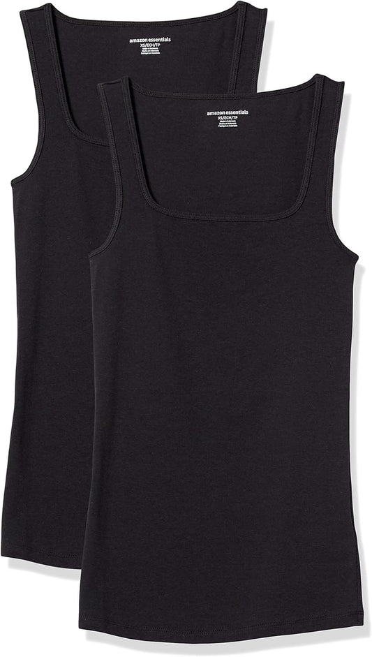 Women'S Slim Fit Square Neck Tank, Pack of 2