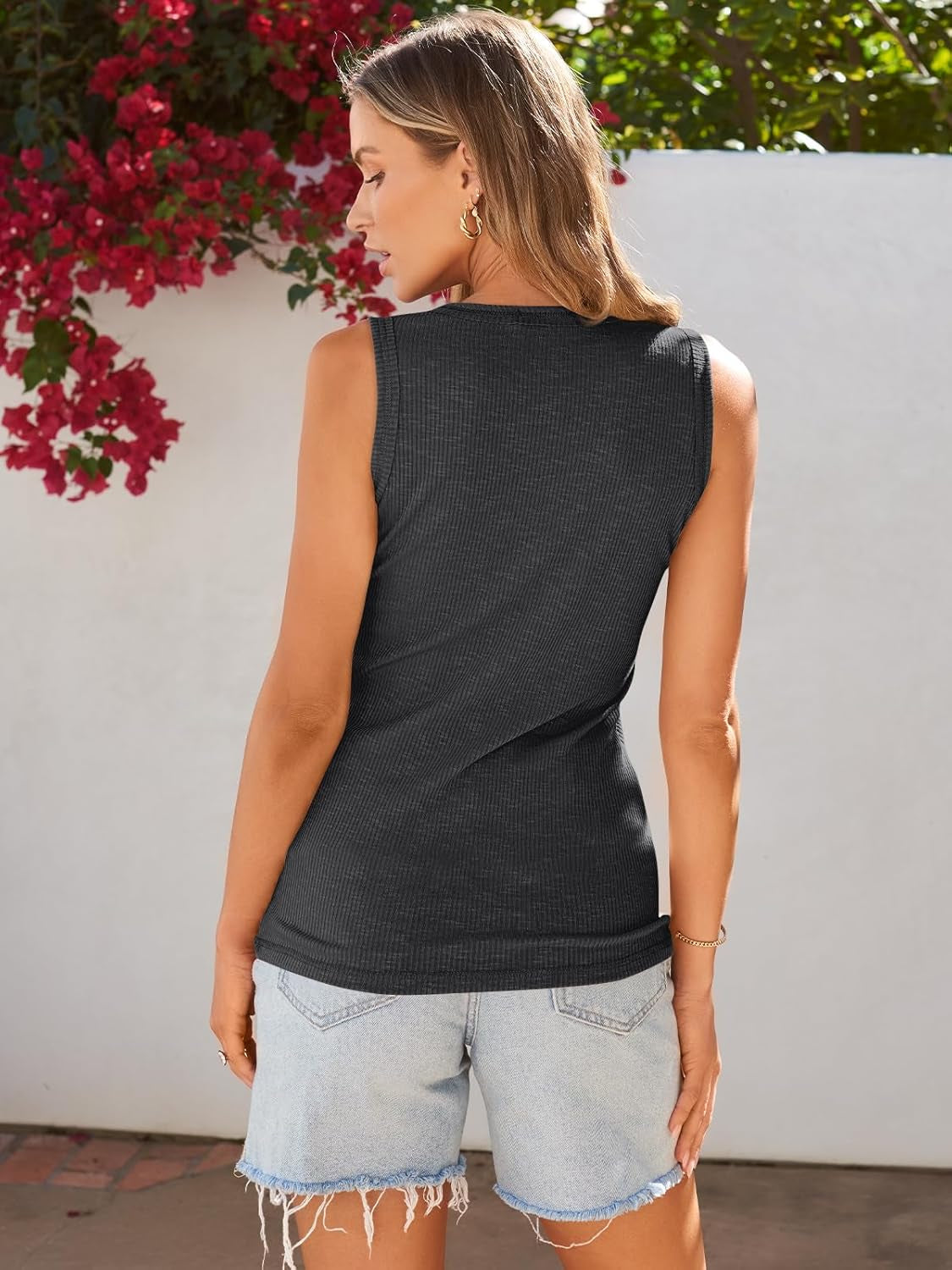 3 Pack Women Tank Tops Ribbed Summer Casual Sleeveless Basic Cami Top Trendy Slim Henley Button down Blouses 2024