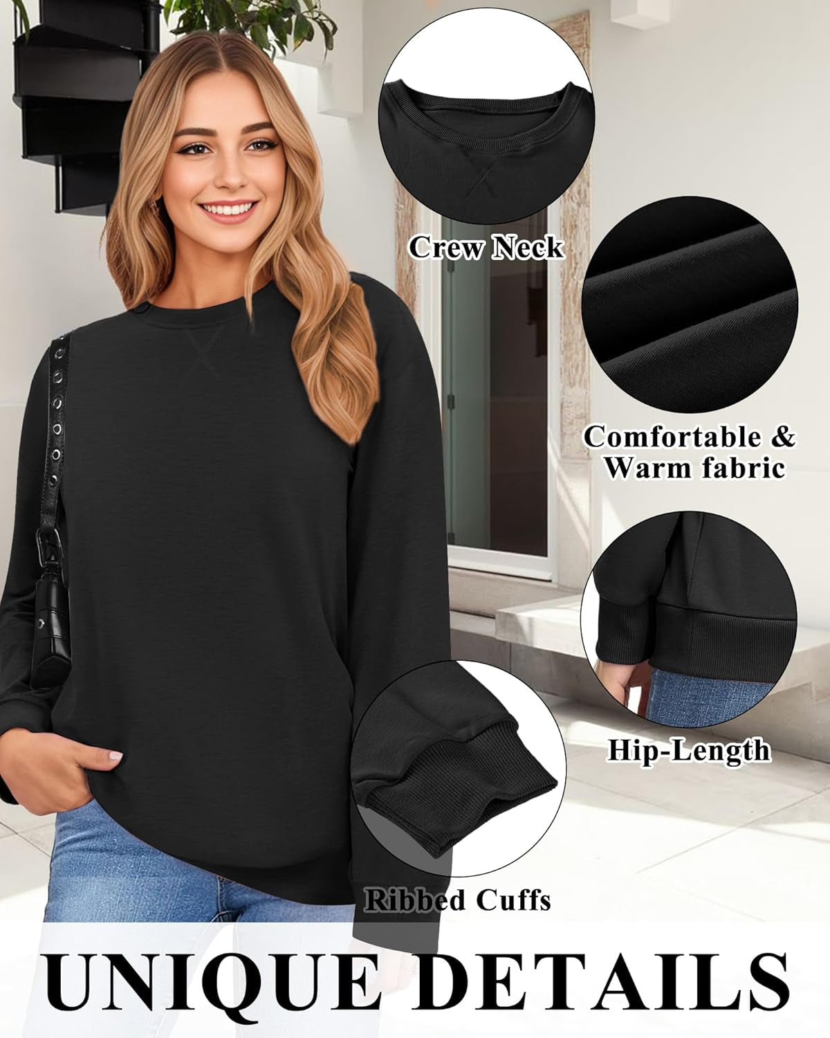 Sweatshirt for Women, Casual Crewneck Sweatshirts Women Loose Fit Long Sleeve Pullover Tops Cute Soft Shirt