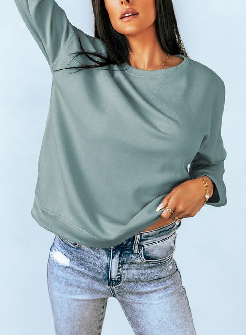 Women'S Casual Crew Neck Sweatshirt Loose Soft Long Sleeve Pullover Tops