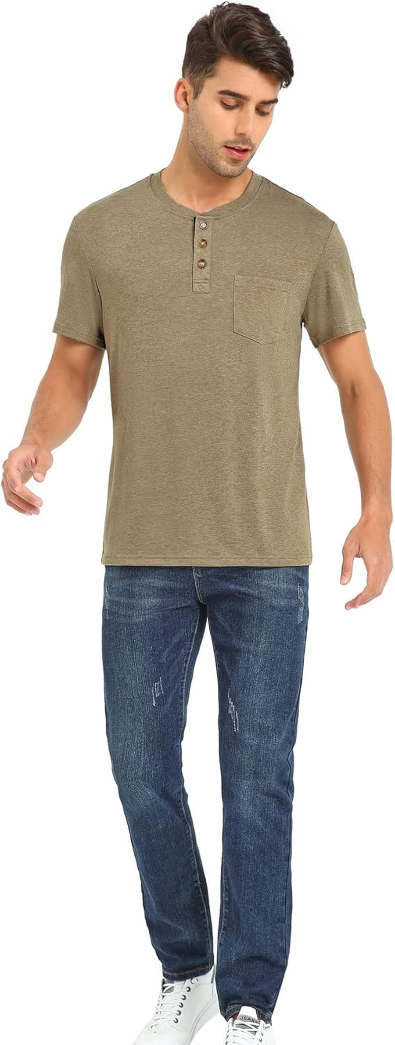 Mens Casual Short Sleeve Henley Shirts Fashion Button T Shirts with Pocket