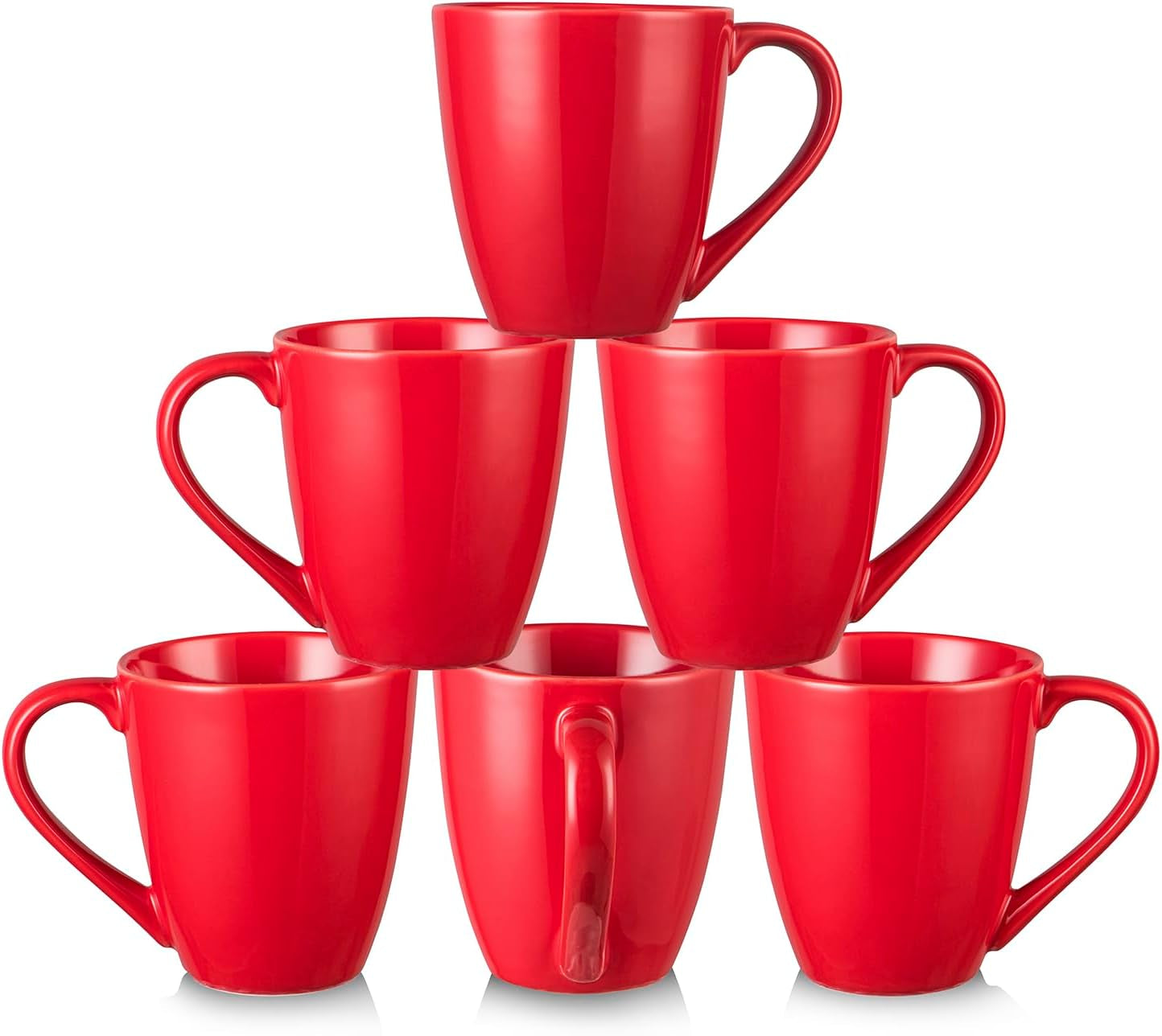 Coffee Mug Set, 12 Ounce, Ceramic Mug for Men, Women, Unique Glazed Mugs with Handle for Coffee, Tea, Milk, Cocoa, Cereal - Set of 6 Red