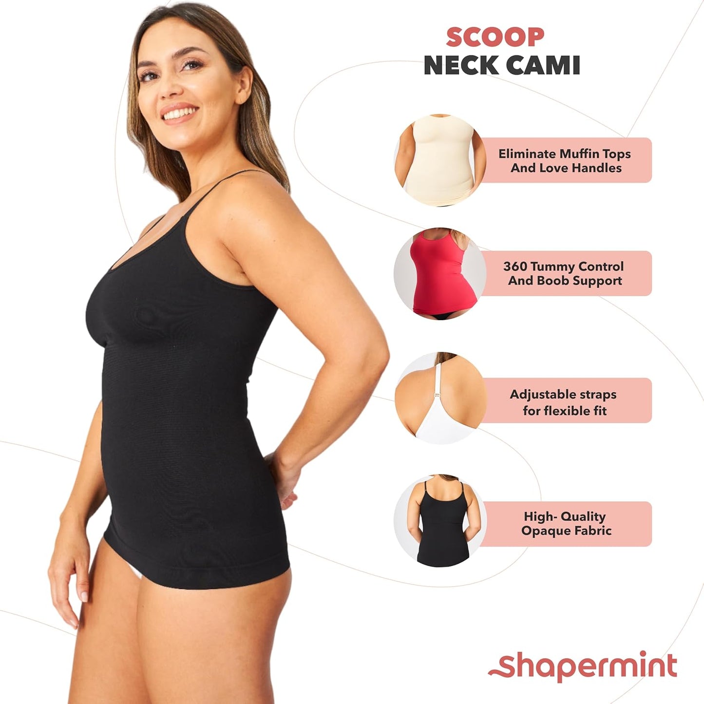 Womens Tops - High Compression Scoop Neck Cami - Tank Top for Women, Camisole for Women