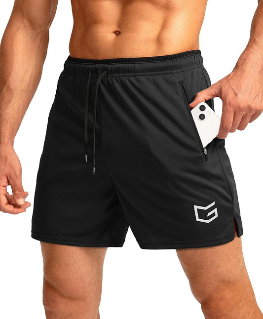 Men'S Running Shorts with Zipper Pockets Quick Dry Gym Athletic Workout 5" Shorts for Men