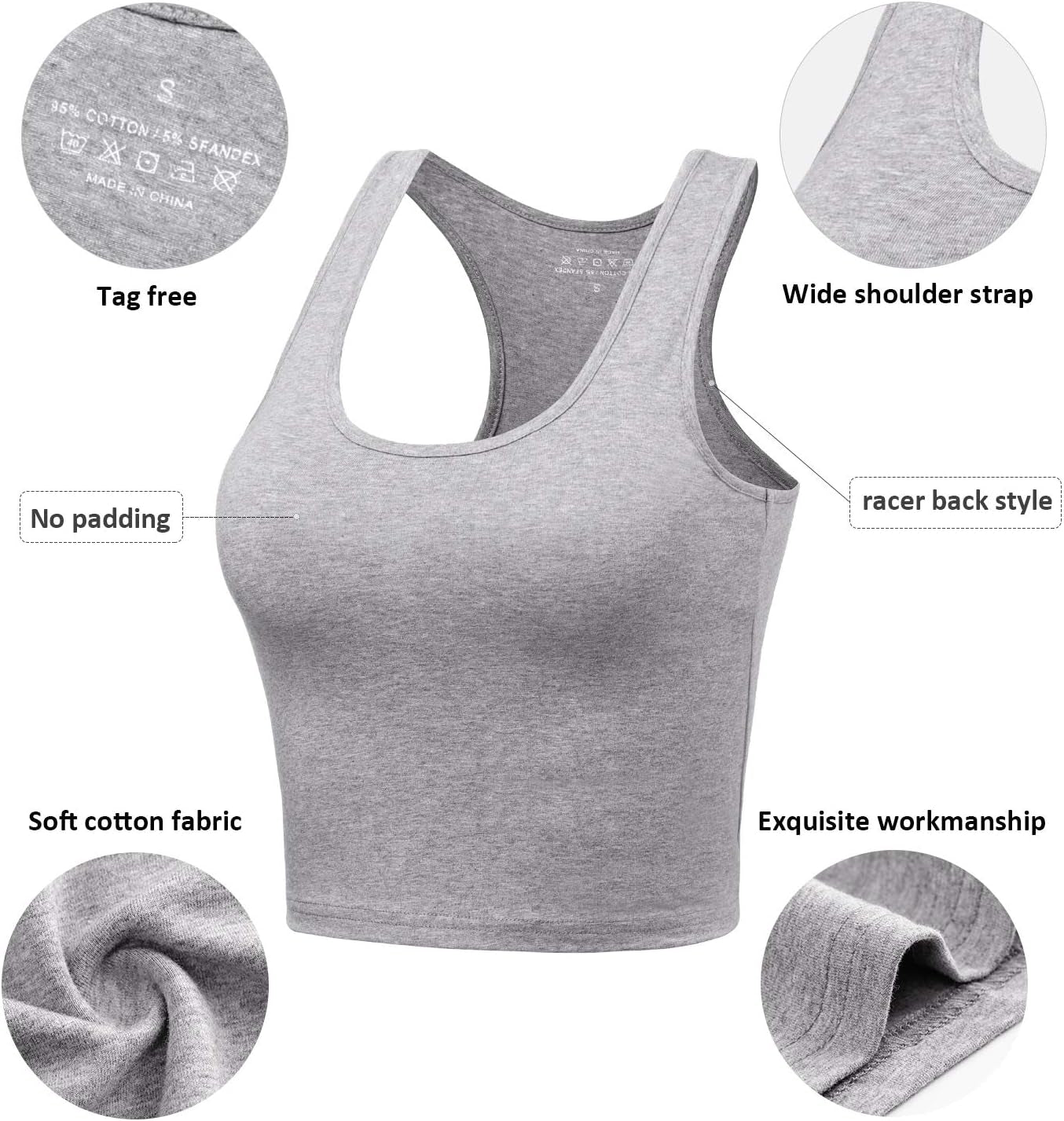 Sports Crop Tank Tops for Women Cropped Workout Tops Racerback Running Yoga Tanks Cotton Sleeveless Gym Shirts 3 Pack