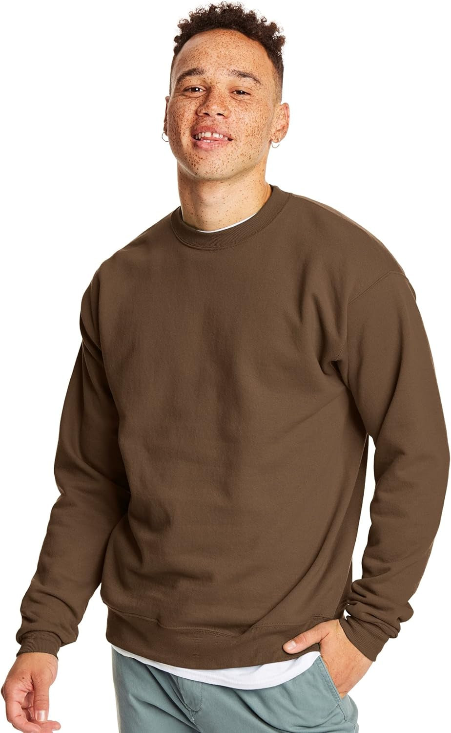 Men'S Ecosmart Fleece, Pullover Crewneck Sweatshirt, 1 or 2 Pack, Army Brown-1 Pack, X Large