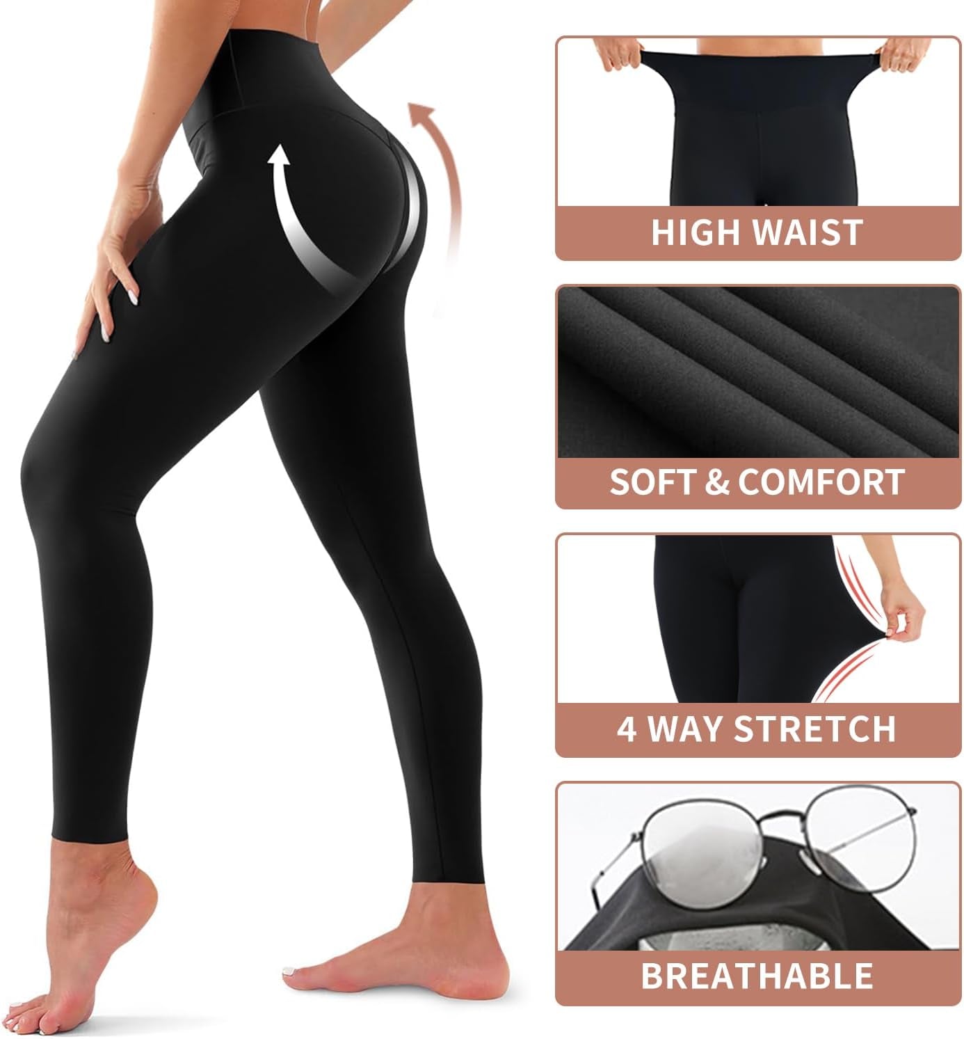 4 Pack Leggings for Women Butt Lift High Waisted Tummy Control No See-Through Yoga Pants Workout Running Leggings