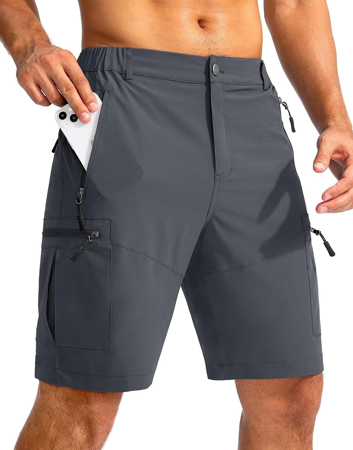 Men'S Hiking Cargo Shorts 9" Lightweight Outdoor Work Shorts for Men Travel Golf Camping Casual with 5 Zipper Pockets