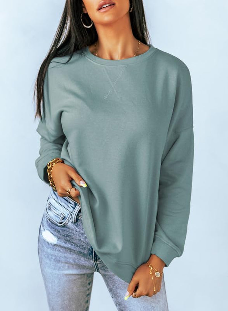 Women'S Casual Crew Neck Sweatshirt Loose Soft Long Sleeve Pullover Tops