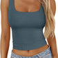 Womens Square Neck Tank Tops Workout Cropped Ribbed Summer Camisole Sleeveless Tops