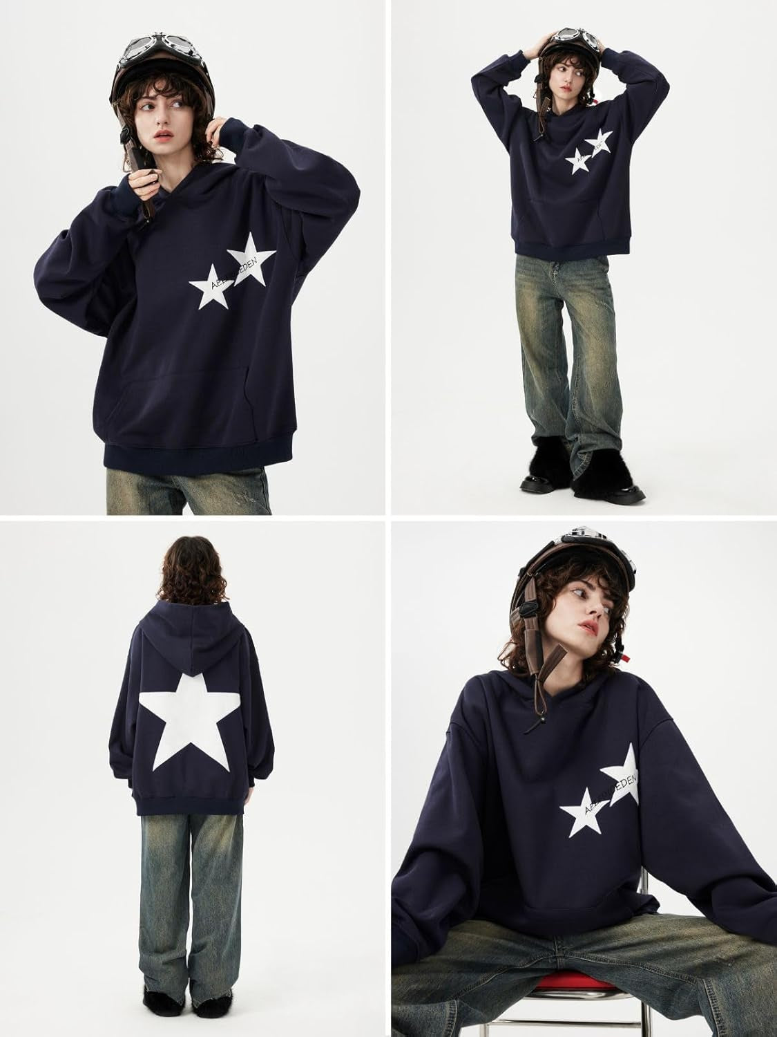 Star Graphic Hoodies Oversized Y2K Hooded Sweatshirt Fashion Hoodie Streetwear Unisex Pullover Tops