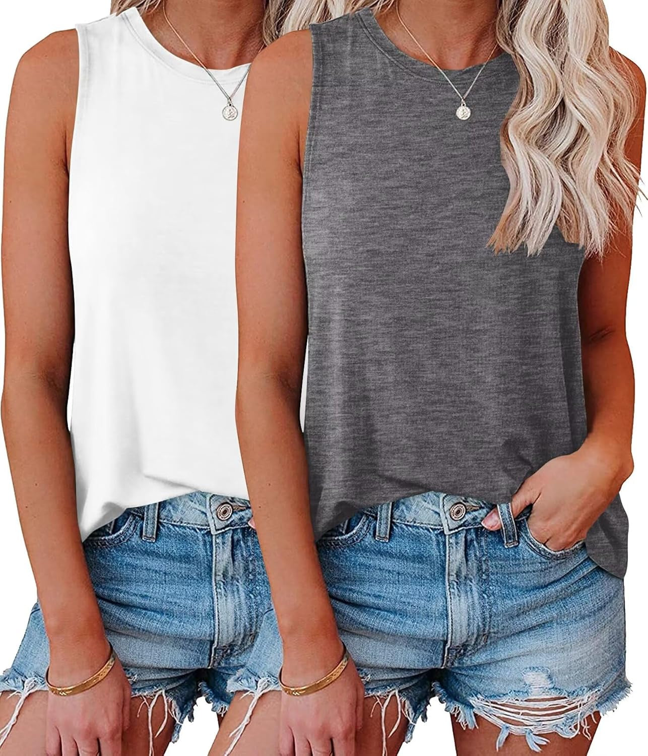 2 Pack Womens Tank Tops Crew Neck Sleeveless Summer Cute Tops Loose Fit Basic Workout Casual Shirts 2024 Fashion Clothes