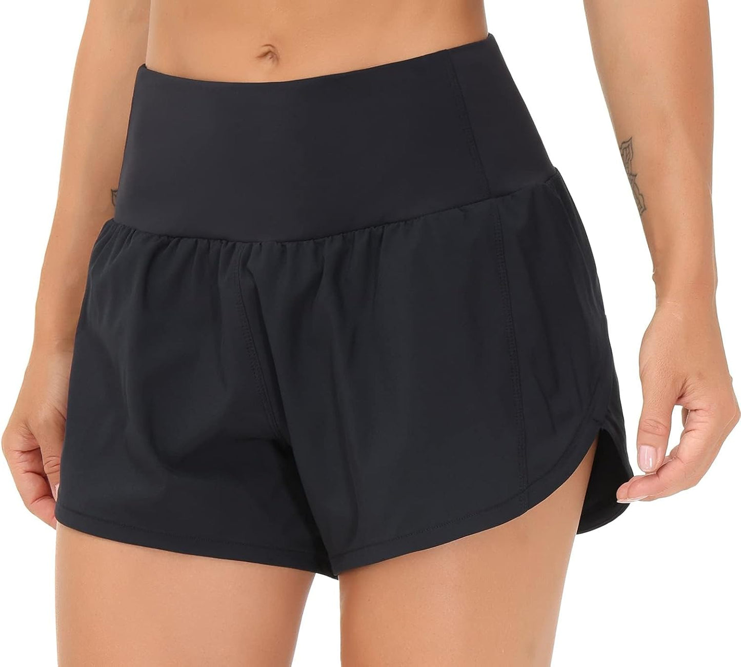 Womens High Waisted Running Shorts Quick Dry Athletic Workout Shorts with Mesh Liner Zipper Pockets