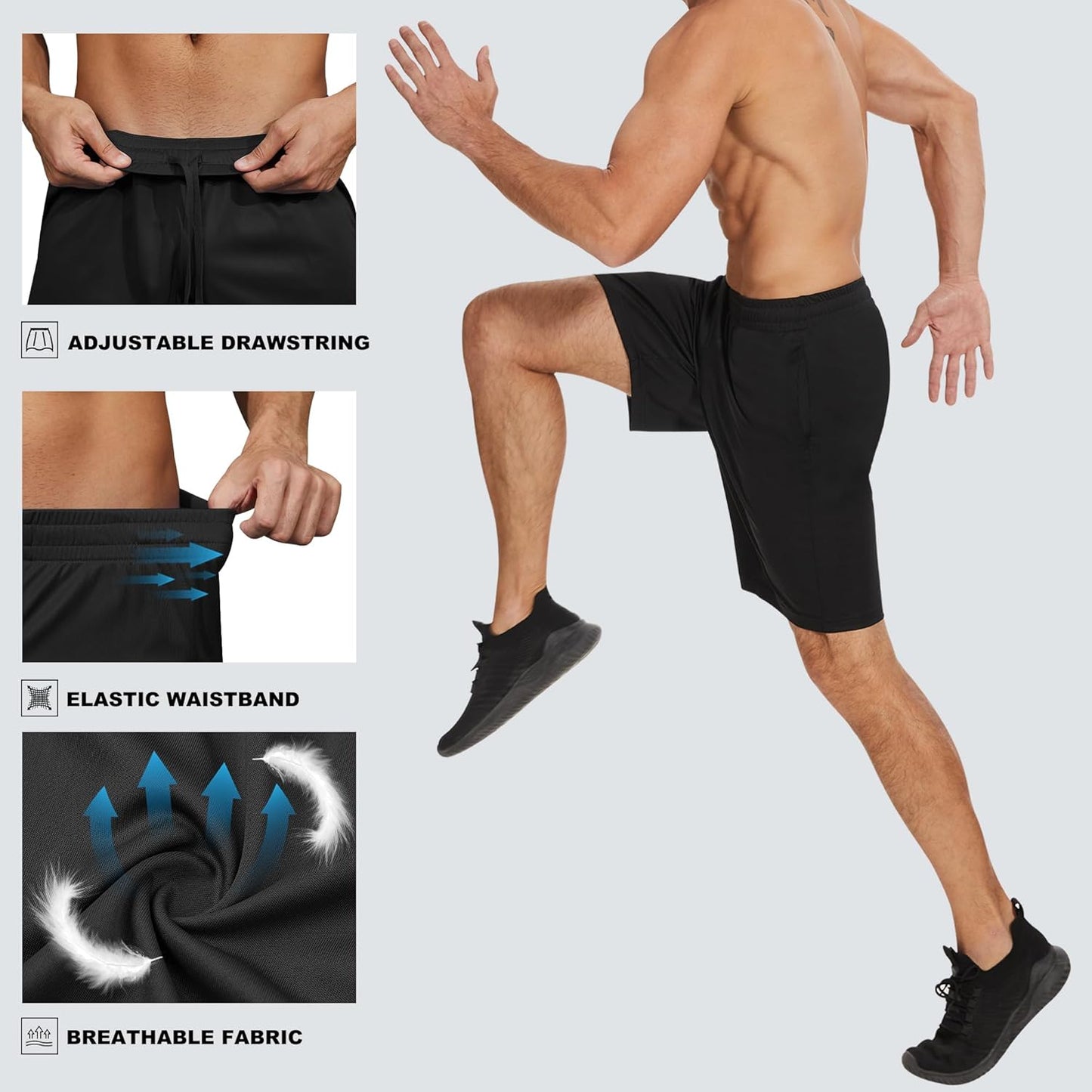 Men'S Athletic Shorts with Pockets and Elastic Waistband Quick Dry Activewear Workout Shorts for Men