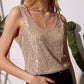 Womens Summer Fashion Sequin Tops Scoop Neck Sequin Sparkle Shimmer Sleeveless Tanks Tops Blouses