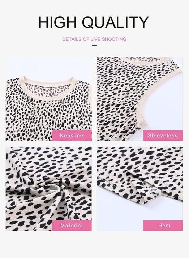 Womens Leopard Print Tank Tops Crewneck Sleeveless Summer Casual T-Shirts Blouses