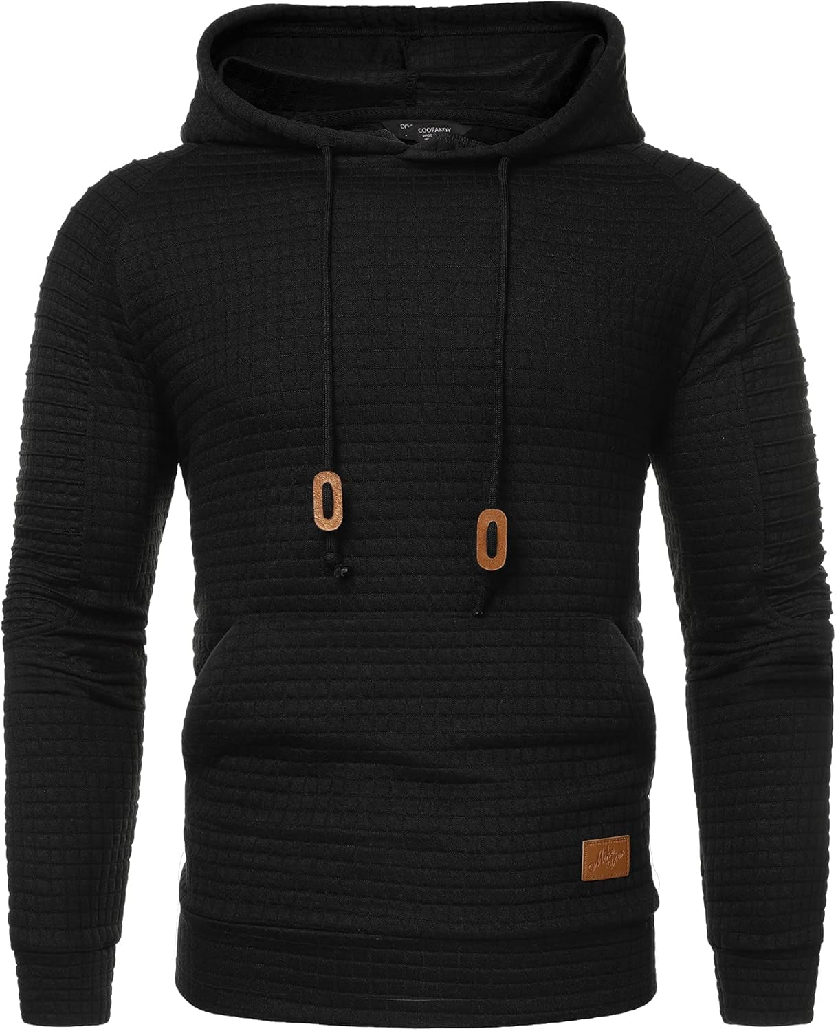 Mens Hoodies Pullover Casaul Long Sleeve Drawstring Waffle Knit Hooded Sweatshirt with Kanga Pocket